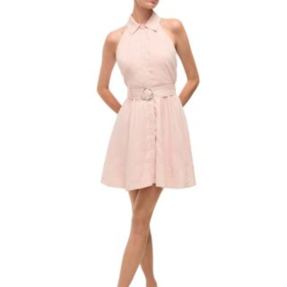 Veronica Beard Beau Linen Belted Mini Dress Size 0 pink